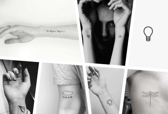 kleine tattoos, tattoo collage bilder zum inspirieren zur wahl, inspirierende bilder