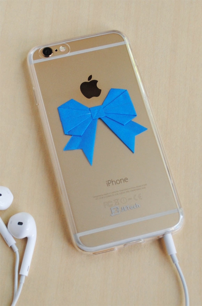 Iphone Handyhülle, blaue Schleife aus Papier, schöne Handyhüllen mit Fantasie verschönert