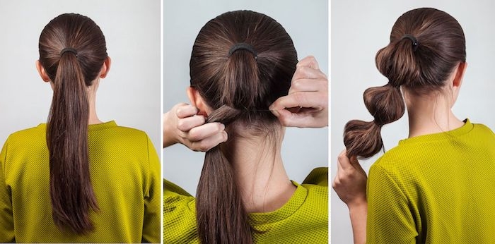 Bubble Ponytail selber machen, einfache und schnelle Frisur für den Alltag, Anleitung in drei Schritten 