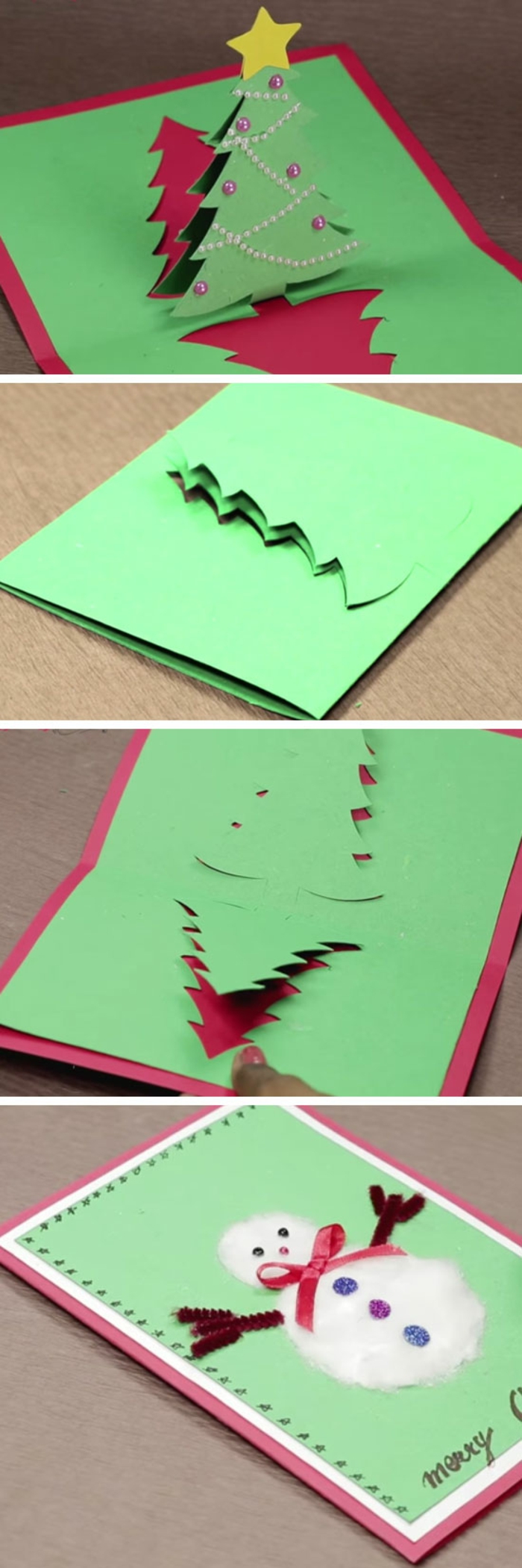 Weihnachtskarten gestalten, 3D Karten gestalten, eine rote Karte mit Tannenbaum