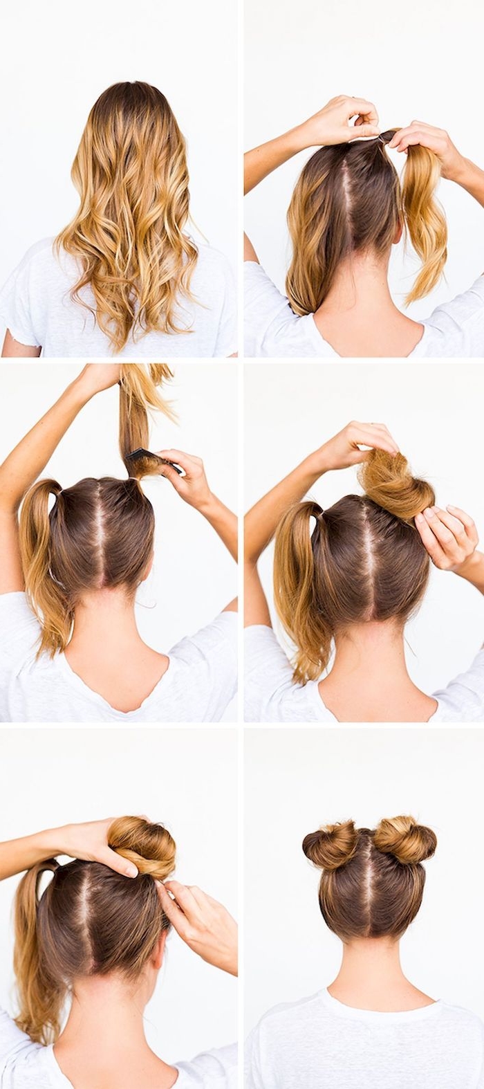 Double Bun selber machen, DIY Anleitung in sechs Schritten, schnelle Frisur für den Alltag 