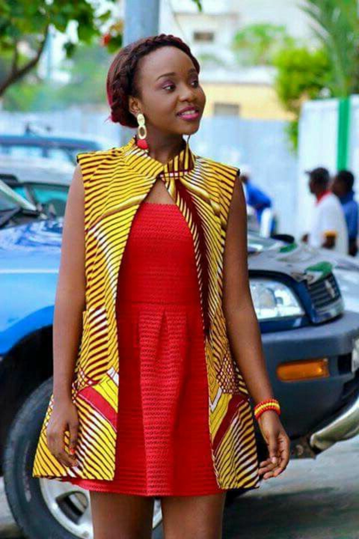 dekostoffe meterware, rotes kleid mit gelbem oberteil kombinieren, trendy in afrikanischem styling