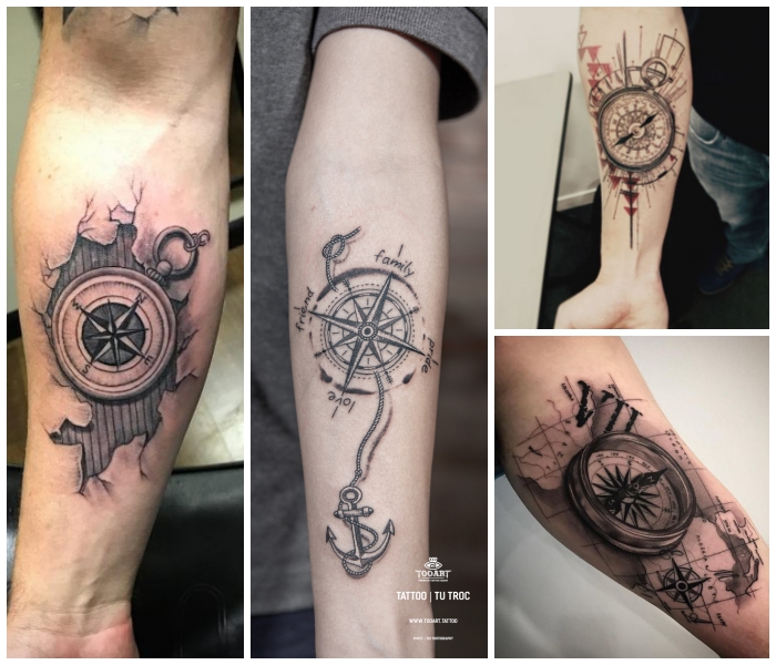 anker tattoo beduetung, maritime symbole, realitische tätowierungen, karte