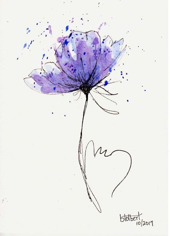 Blume zeichnen lernen, zeichnen mit Bleistift, lila Blume zum Nachmalen für Anfänger 