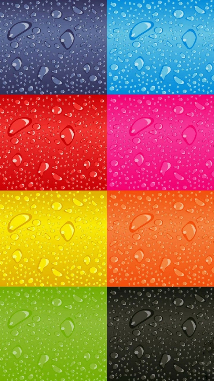 schöne Handy Hintergrundbilder, acht Quadratte in acht verschiedenen Farben mit Wassertropfen
