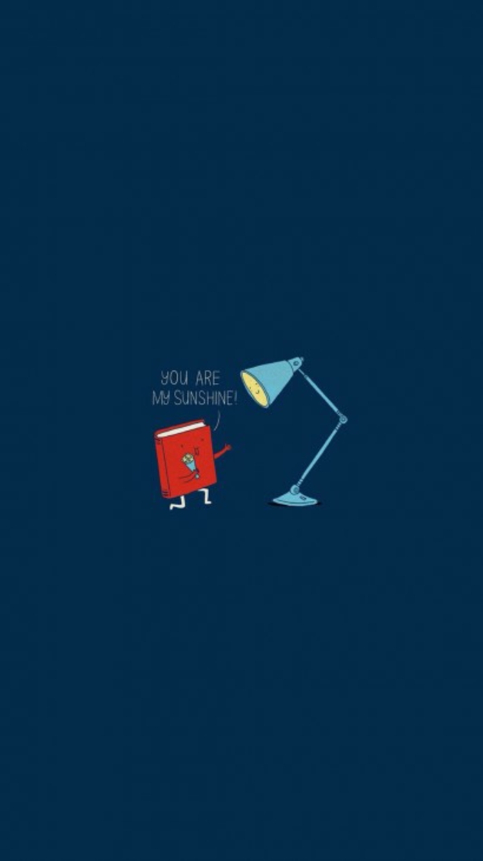 blauer Hintergrund, ein rotes Buch, eine blaue Lampe, you are my sunshine sagt das Buch, Bildschirmhintergrund