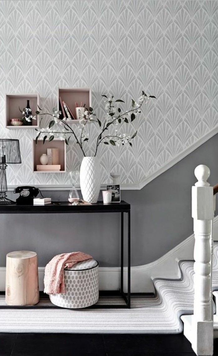 farbkombinationen wohnzimmer grau, graunuancen kombinieren von weiß bis zum schwarzen mit den nuancen variieren, rosa als deko dazu