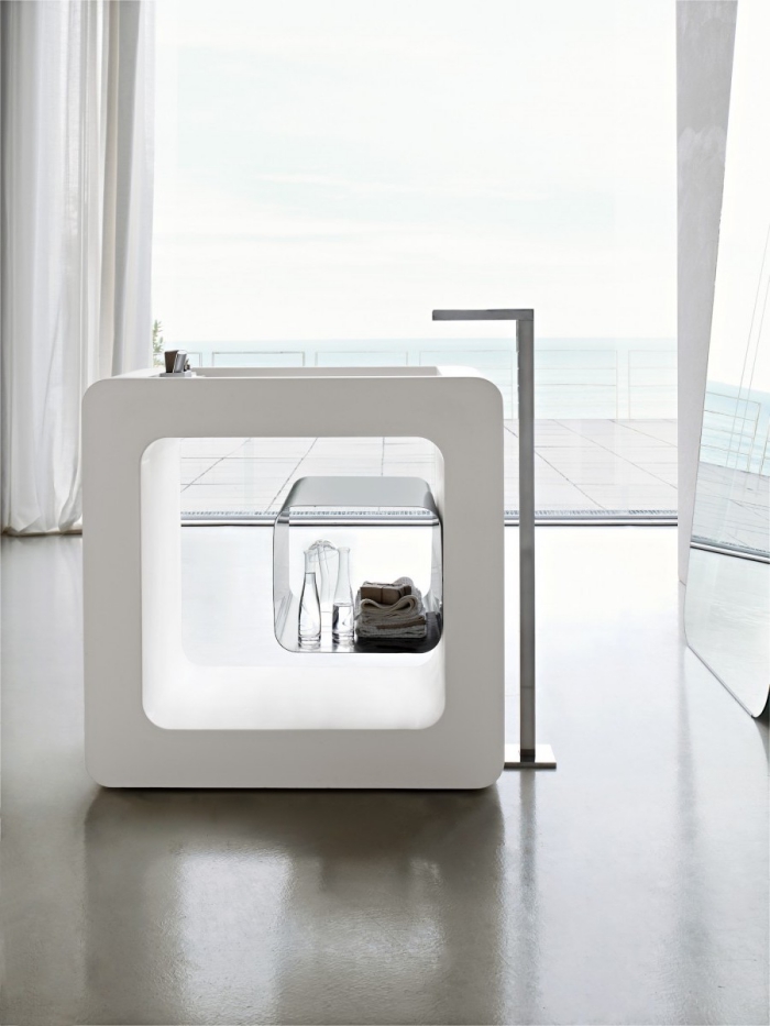 freistehende waschtische, badezimmer in weiß, designer möbel, armatur aus chrom