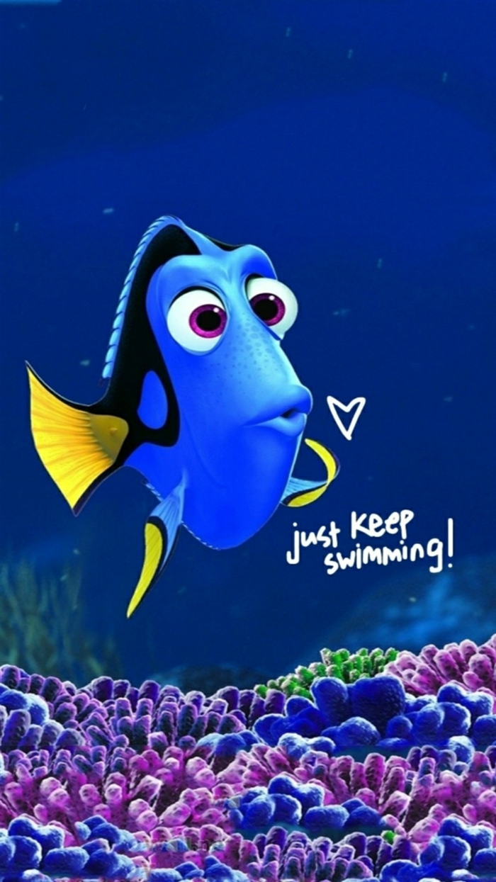 iphone backgrounds, blaues meer, nemo is zu hause und schickt küsse, schöner text, keep smiling