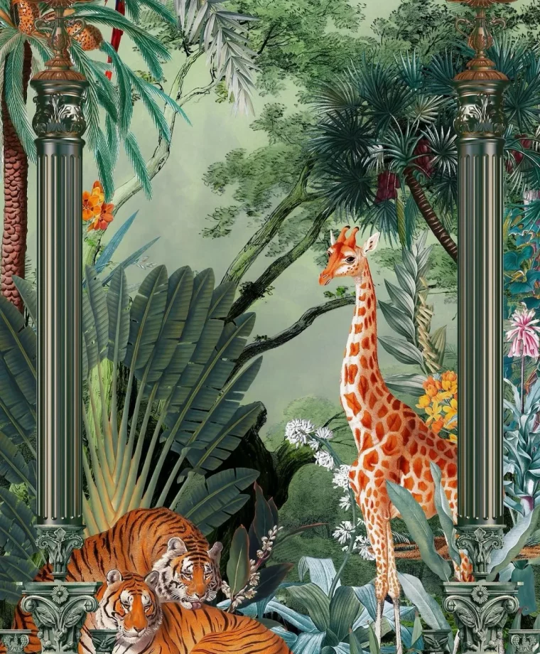 hintergrundbild für handy dschungel thema giraffe und tiger