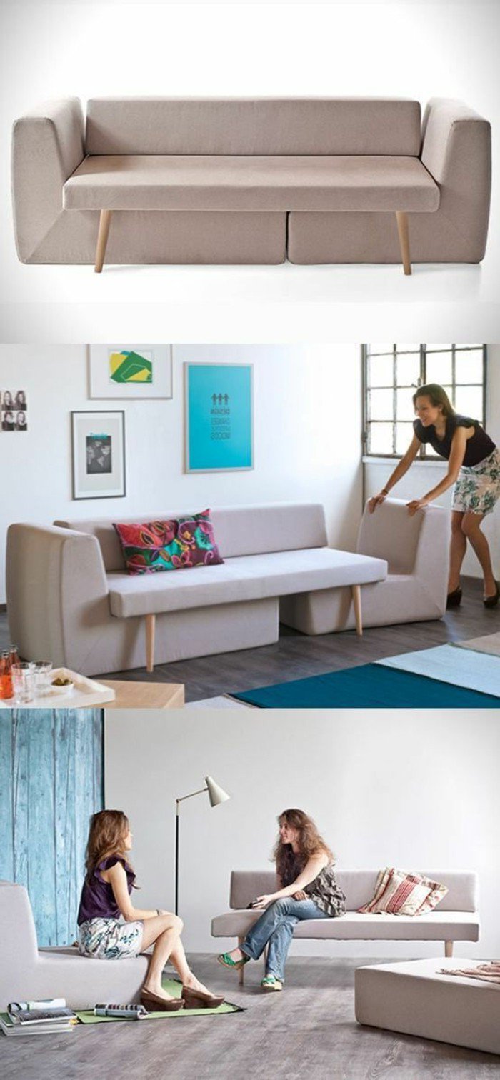 ein kompaktes Sofa mit zwei Sessel darunter, passend für Studentenheim, Wohnzimmer Ideen für kleine Räume