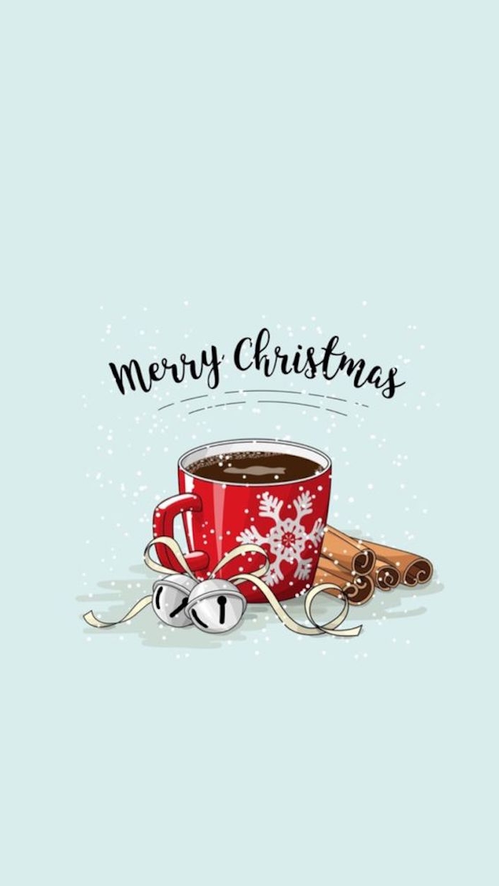 Schöne Bilder zum Nachzeichnen, Tasse Kaffee Zimt und silberne Glöckchen, rote Tasse mit Schneeflocke 