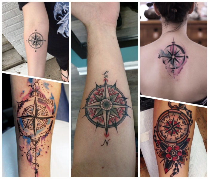maritime tattoos designs, rücken tätowieren lassen, goemetrische elemente, collage
