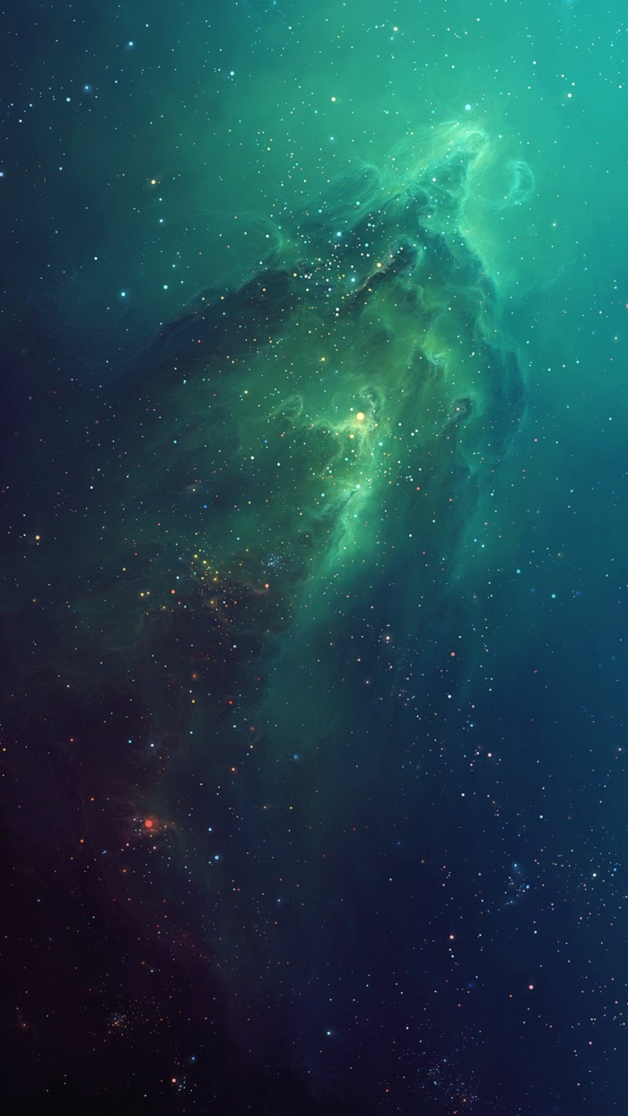 die Milchstraßegalaxie, grüner und blauer Himmel, viele Sterne, kosmische Hintergrundbilder kostenlos