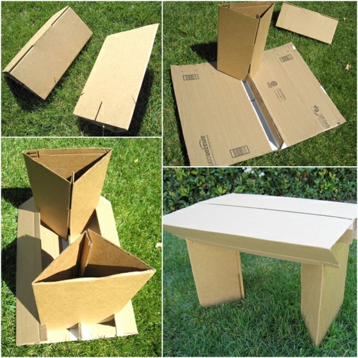 pappmöbel selber machen so funktionierts, vier bilder zeigen wie man selber eine kleine bank aus pappier bauen kann