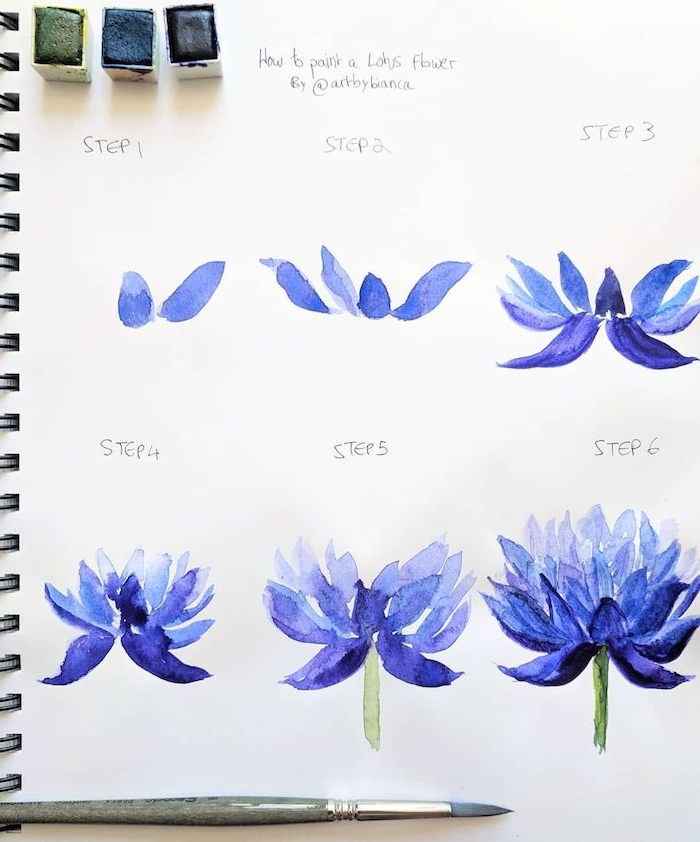 Schöne blaue Blume zeichnen in sechs Schritten, Motive zum Zeichnen für Anfänger 