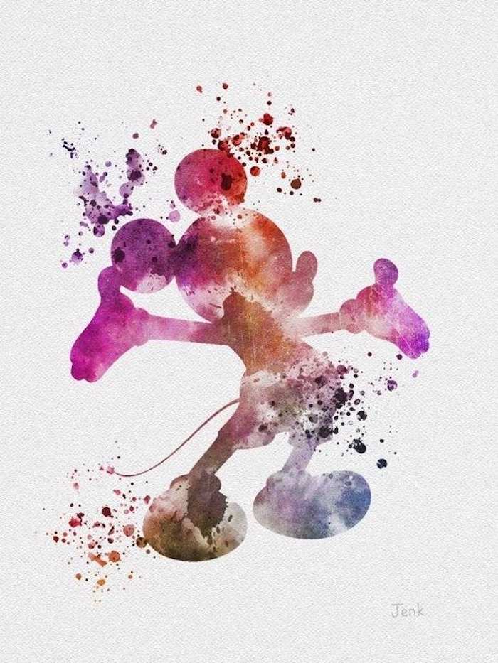Mickey Mouse Silhouette mit Pastellfarben zeichnen, schönes Bild zum Nachzeichnen 