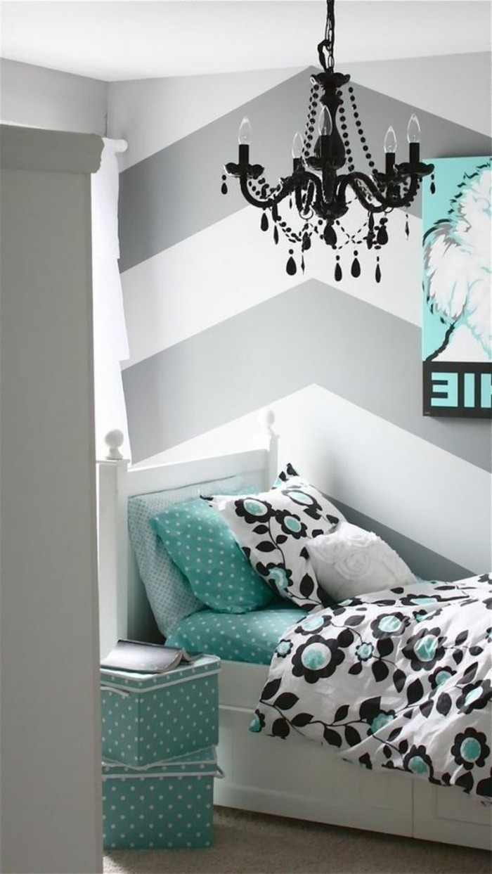 grautöne mit blau schwarz und weiß kombinieren, schlafzimmer grau weiße wand gestaltung, kinderzimmer