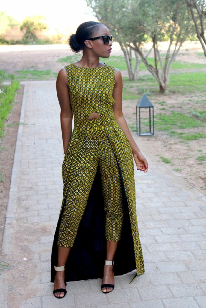 holländische stoffe online, kreatives design, schöne kleidungsstücke in gelb und grün, nackte stelle am bauch