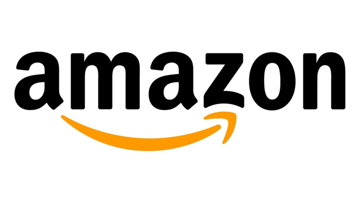 das Logo von Amazon mit einer orange Pfeile wie Lächeln, schwarze Buchstaben schreiben Amazon
