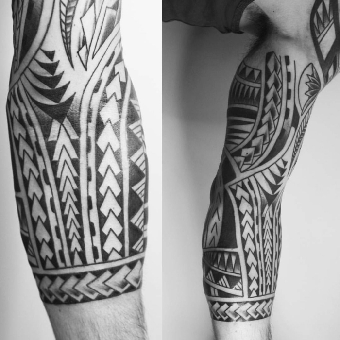 arm tattoo mann, samoanische motive, geometrische elmente, halb sleeve 