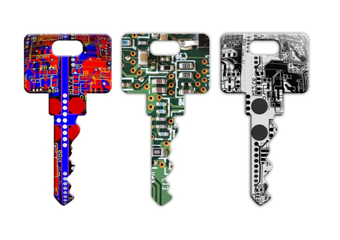 drei Schlüssel in bunten Farben, Bluetooth Navigation, eine Technologie der Zukunft