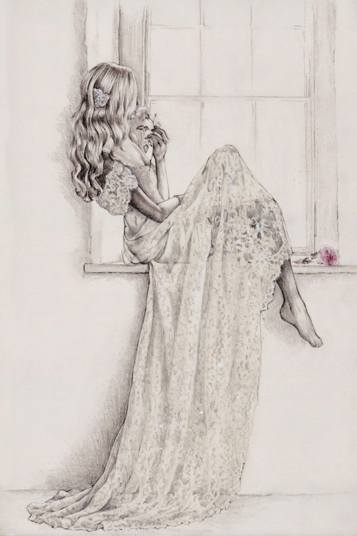 eine Prinzessin mit einem weißen Kleid mit Spitze, lange blonde Haare, coole Bilder zeichnen