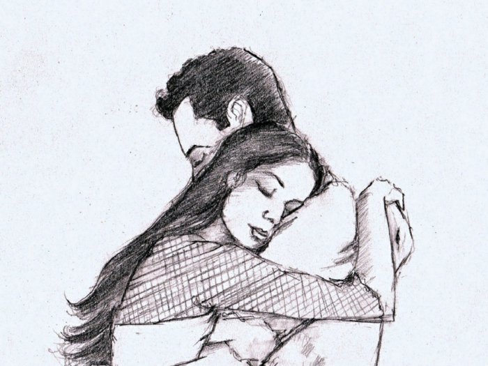 ein Mädchen umarmt Ihr lieber Mensch, coole Bilder zeichnen, eine liebevolle, romantische Zeichnung