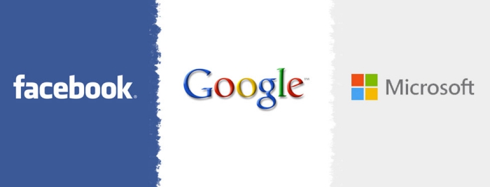 google facebook und microfoft collage, amerikansiche tech konzerne, logos, klimawandel