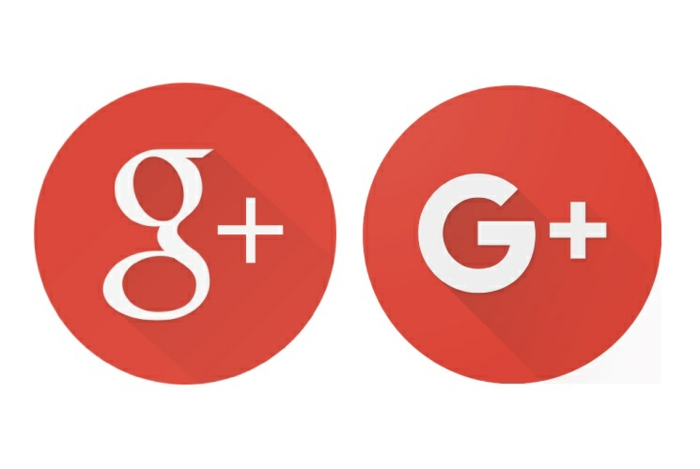 zwei Logos von Google Plus, weiße Buchstaben auf einem roten Hintergrund und ein Plus von jedem