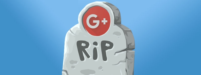 ein Grabstein auf einem blauen Hintergrund, eine graue Grabe aus Stein, Logo von Google+