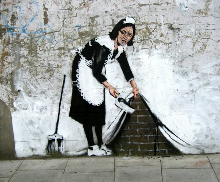 ein Dienstmädchen auf Graffiti, schöne Bilder zum Abzeichnen, ein schlaues Street Art