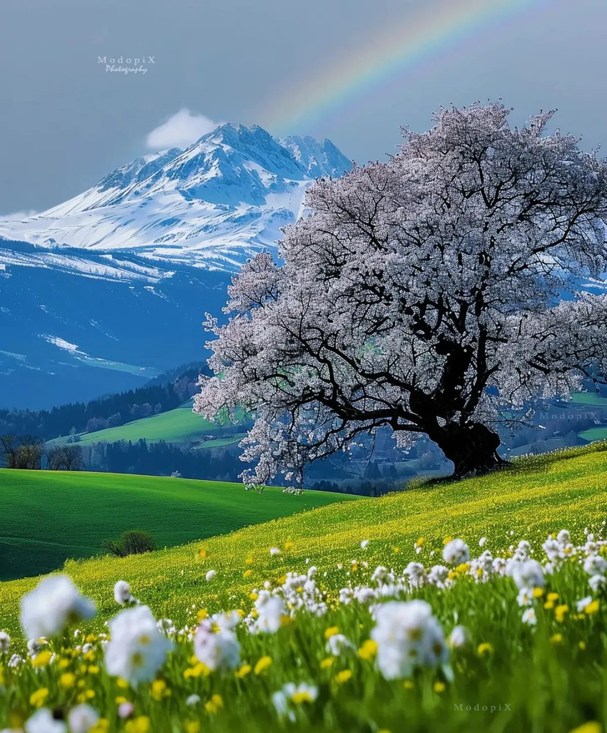 schöne landschaft blühender baum im frühling