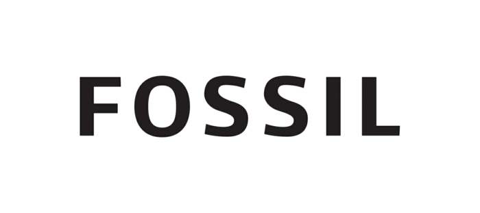 Fossil, eine Marke, die Produkte wie Smartwatch herstellt, schwarze Buchstaben als Logo