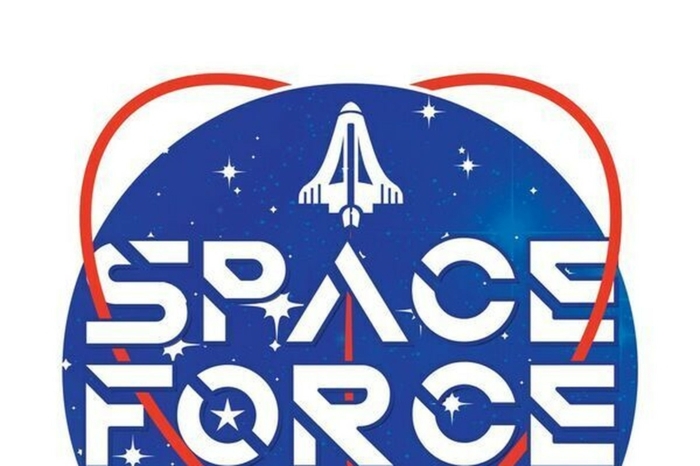 ein ausgedachtes Logo von Space Force, eine neue Kömodie die damit beschäftigen wird