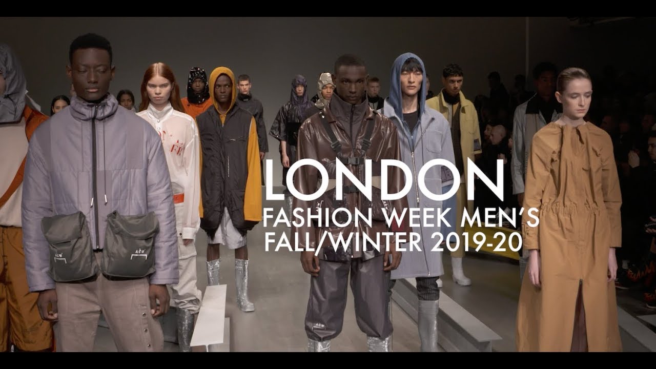 london fashion week, mode für männer, viele models auf der bühne stellen neue designs für herbst und winter 2019