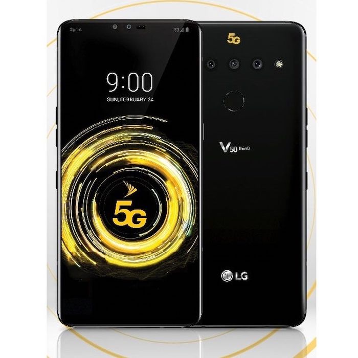 bild mit dem neuen 5G-Smartphone V50 ThingQ von LG , ein schwarzes smartphone mit einer schwarzen triple-kamera