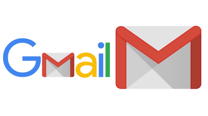 ein Logo von Gmail mit bunten Buchstaben und zwei Briefumschlage in weißer Farbe
