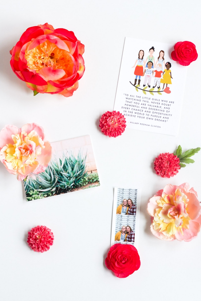 karte muttertag basteln, rosa kunstblumen, geschenk für frau, fotocollage