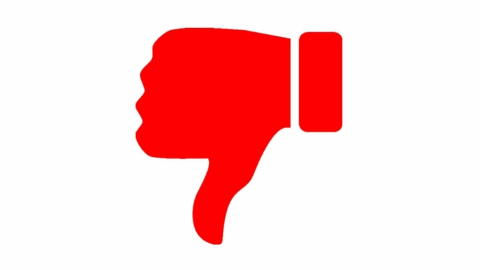 eine rote Hand, die nach unten zeigt auf weißem Hintergrund, das ist YouTube Dislike Taste