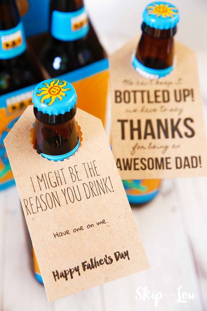 Bier mit personalisierter Etikette zum Vatertag schenken, mit lustiger Botschaft 
