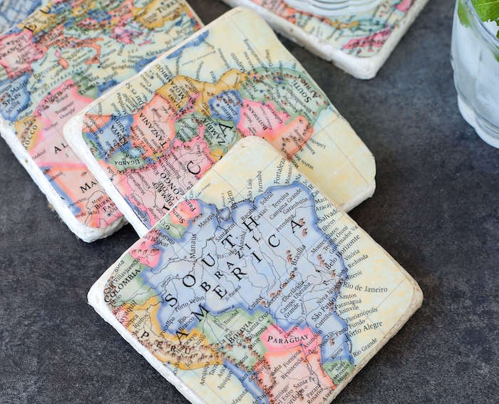 DIY Untersetzer für Becher mit Weltkarte, Geschenk zum Vatertag selber machen 
