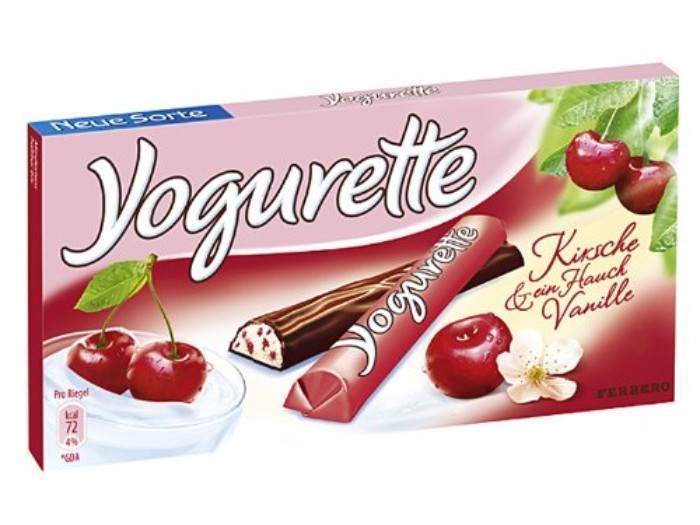 joghurette sorten ideen, kirsche anstelle von erdbeeren, yogurt creme schokolade mit vanille