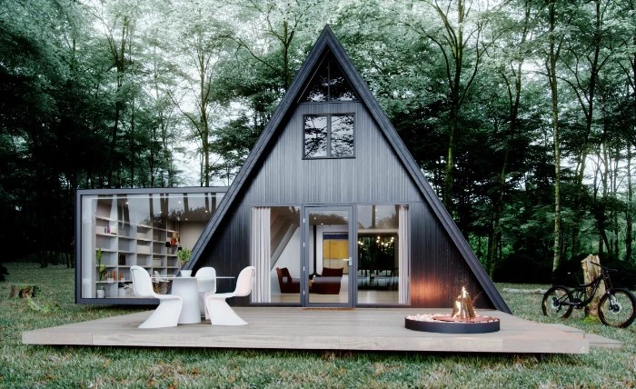 Gartenhaus grau, Echdach, kreative Architektur Idee für Profis, Waldgefühl zu Hause
