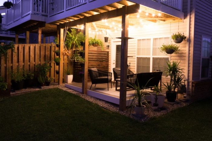 Gartenhaus modern beleuchten, Abend Foto Inspiration für schönes Gartendesign