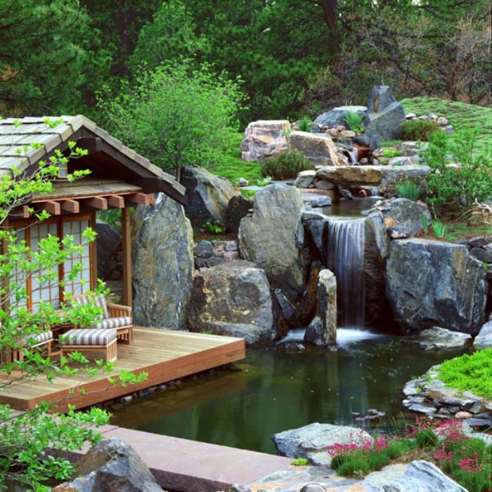 Design Gartenhaus, inspirierende Ideen, Wasserfall im eigenen Garten ist ein purer Luxus, Luxusholzhaus
