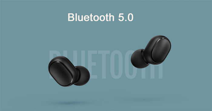xiaomi redmi airdots ohrhörer mit Bluetooth 5.0, zwei kleine schwarze kabellose ohrhörer