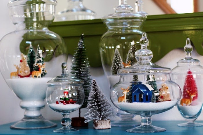 diy geschenke, die schön aussehen und kreativ sind, glasschüssel oder vasen mit stiropor füllen und als weihnachtsdeko gestalten