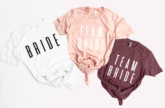 Coole JGA Ideen zum Nachmachen, T-Shirts mit personalisierten Aufschriften Bride und Team Bride 