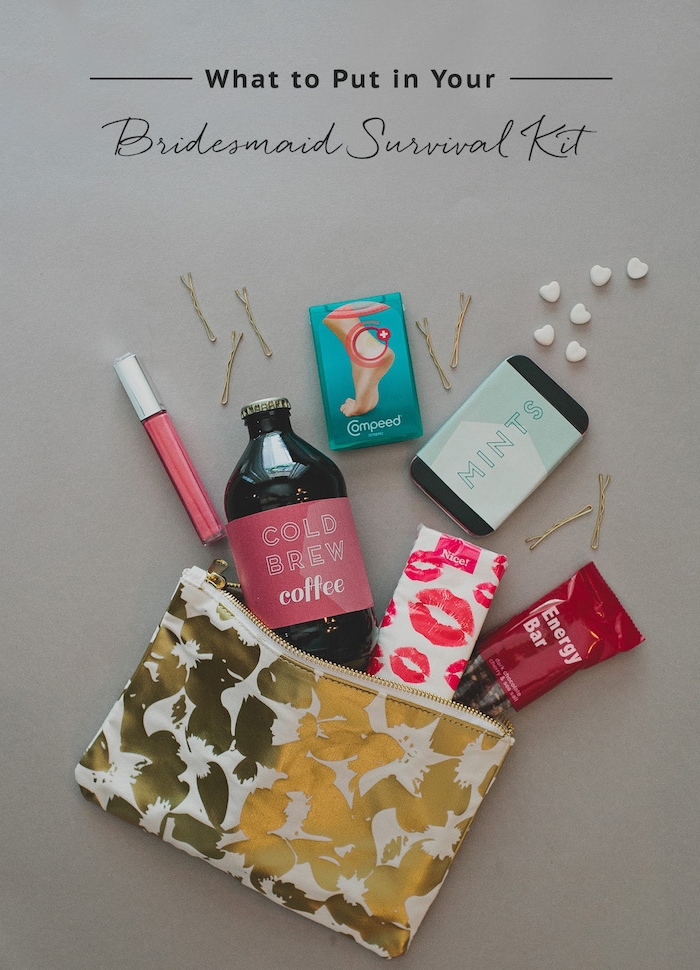Survival Kit für den großen Tag, beste Geschenkidee für die Braut, alles Nötige für die Hochzeit darin 